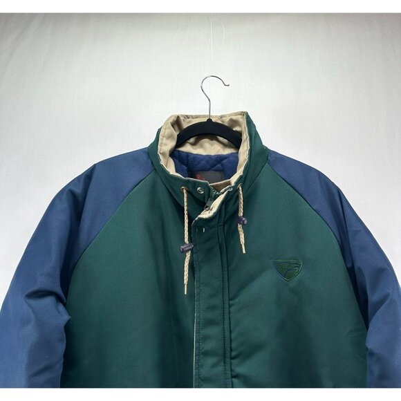California Imperial Bomber Jacket Men L Zip Up Quilt Lined Colorblock Green Blue - Picture 2 of 11